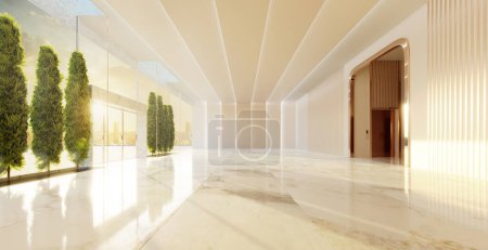 Téléchargez les photos : Empty interior hall with modern and retro design. 3d rendering mock up - en image libre de droit