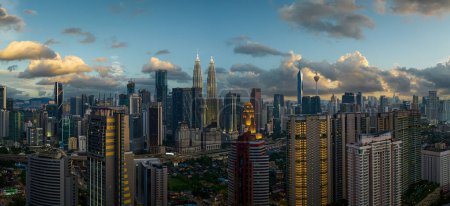 Panorama aerial evening view of beautiful Kuala Lumpur city skyline. Malaysia