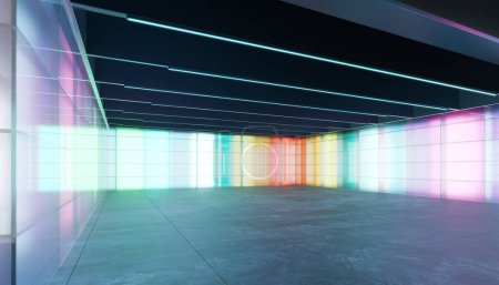 Foto de Hermoso espacio de diseño interior de pared de vidrio translúcido colorido. Representación 3D realista. - Imagen libre de derechos