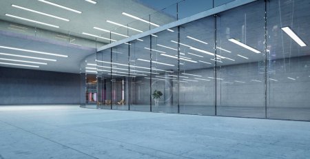 Foto de Fachada de vidrio moderna nueva tienda vacía mucho exterior. renderizado 3d - Imagen libre de derechos