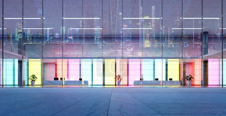 Foto de Moderno vidrio fachada tienda mucho exterior. renderizado 3d - Imagen libre de derechos