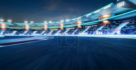Moving racetrack with arrow neon light decoration. 3d rendering