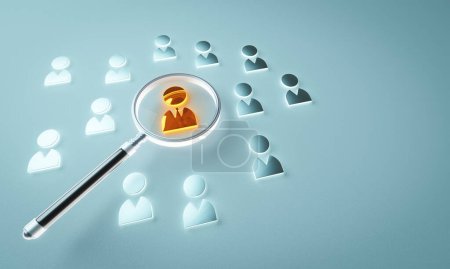 Photo for 3D Magnifying glass searching people icon. Career choice and recruitment concept. - Royalty Free Image