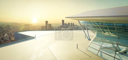 Photo for Empty concrete floor with polygon shape design modern building exterior. 3d rendering. - Royalty Free Image