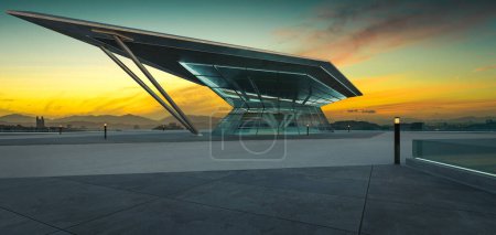 Photo for Empty concrete floor with polygon shape design modern building exterior. 3d rendering. - Royalty Free Image