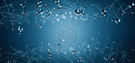 Téléchargez les photos : Dynamic Blue Geometric Network, Représentation abstraite de la connectivité numérique, de la communication et du Web technologique avec lignes mobiles et points. - en image libre de droit
