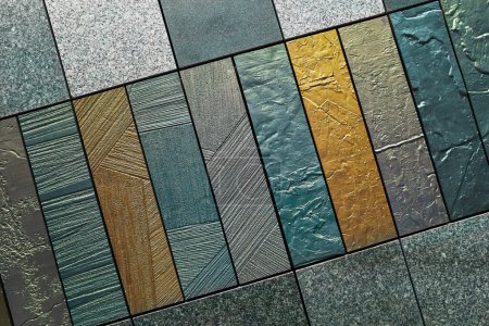 Photo for Gold and green rectangle marble stone tiles - Royalty Free Image