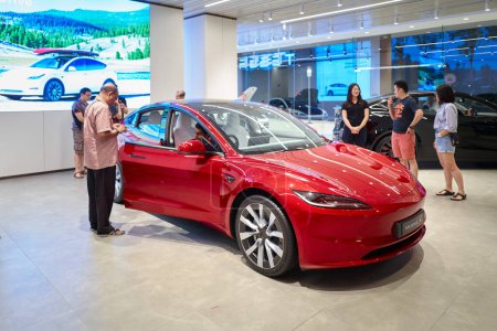 Photo for KUALA LUMPUR, MALAYSIA - NOV 13, 2023: Tesla showroom set up at new Pavilion Damansara Heights shopping mall due to open in 2023 - Royalty Free Image