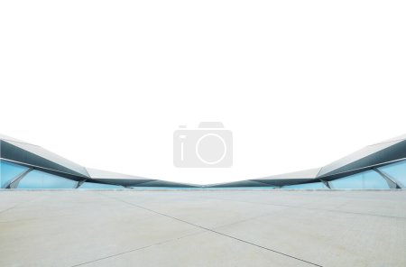 Photo for Empty floor with futuristic steel design railings isolated on white background - Royalty Free Image