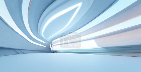 Photo for Capturing the tranquil and serene ambiance of a futuristic abstract architecture interior with flowing lines and cool tones. Minimalistic design. And innovative geometric details in a spacious. 3D render - Royalty Free Image