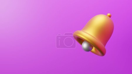 3d notification bell icon isolated on white background. 3d render yellow ringing bell with new notification for social media reminder. Realistic icon. Yellow or gold.