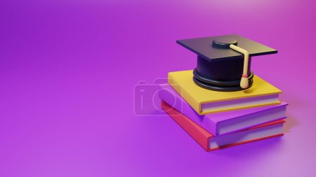 Photo for 3D graduation cap,book and diploma. Education concept. Back to school, banner design template. 3d rendering. Illustration. - Royalty Free Image