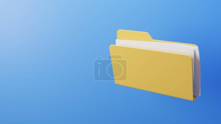 Business folder, document, file computer yellow folder with white paper realistic 3d icon. Illustration.