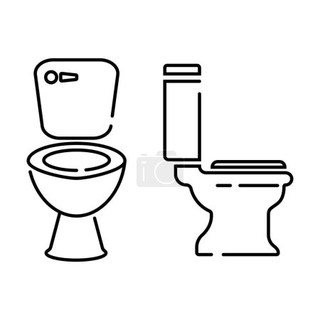 Ilustración de Outline vector toilet, bodet, pan and bowl. For wc room or bathroom at home. - Imagen libre de derechos