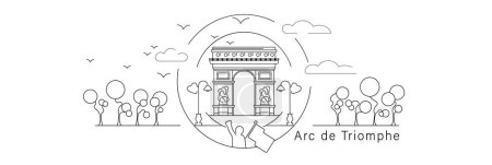 Illustration for Arc de Triomphe black line vector illustration isolated on white background. - Royalty Free Image