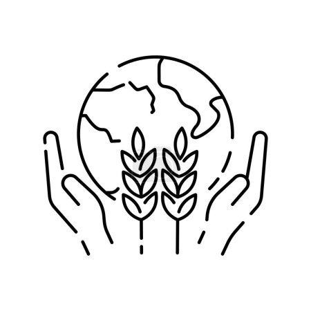 Illustration for Food justice. Volunteer organization poor. Food insecurity. Global food crisis world line icon. Grain, wheat or cornflour. Hunger, poverty and famin. Help market price. - Royalty Free Image