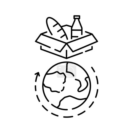Illustration for Global food crisis world line icon. Grain, wheat or cornflour. Hunger, poverty and famin. Help market flour price. Homless, beggar and poor concept. Vector illustration. - Royalty Free Image