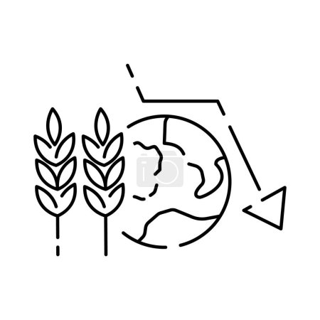 Illustration for Global food crisis world line icon. Grain, wheat or cornflour. Hunger, poverty and famin. Help market flour price. Outline poor famine vector icon. - Royalty Free Image