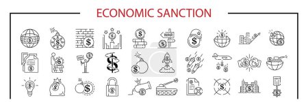 Téléchargez les illustrations : Boycott, guerre des affaires, icône de la guerre commerciale dans un style de ligne mince. Sanction économique. - en licence libre de droit