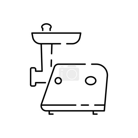 Illustration for Electric meat grinder icon. Line style. Isolated vector outline illustration on white background. Kitchen Household appliances. - Royalty Free Image