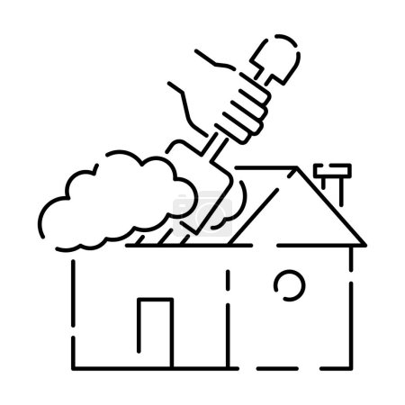 Illustration for Snow removal winter season. Snow Shovel line icon vector design. Shovel and house. - Royalty Free Image