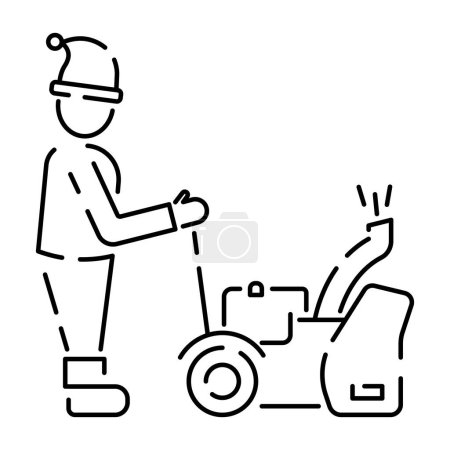 Illustration for Snow removal Winter season service linear icons. Christmas. Studded tires for car. Customizable thin line contour symbols. Man or person, Snowblower. - Royalty Free Image