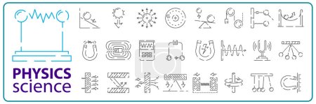 Ilustración de Academic physics science education disciplines line icons set, vector illustration sign and test instruments simple sign. - Imagen libre de derechos