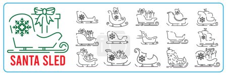 Illustration for Sleigh icons set. Christmas Santa sled outline set of sleigh vector icons for web design isolated on white background. Happy New Year. - Royalty Free Image