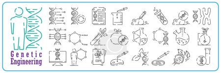 Illustration for Genetic engineering vector line icon set. Genetics lab research. Agriculture science, outline sign, linear symbol, vector, flat illustration. - Royalty Free Image