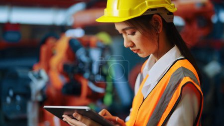 Photo for Female engineer portrait, Confident female industrial engineer with safety uniform protection working at factory, Engineer portrait concept, Asian female manager engineer - Royalty Free Image