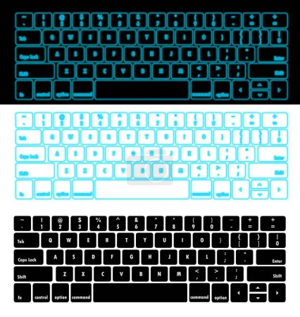 Photo for Keyboard hologram blue light laptop notebook computer png. Set of computer keyboard.  isolated on white and black background. - Royalty Free Image