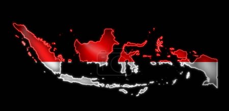 Foto de Mapa de indonesia con bandera de resplandor color rojo y blanco - Imagen libre de derechos