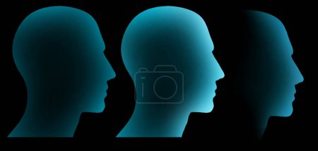 Téléchargez les photos : Bleu lueur holographique futuriste tête humaine - en image libre de droit