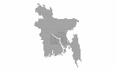 Bangladesch punktierte Landkarte mit Grunge-Textur im Punktestil. Abstrakte Vektorillustration einer Landkarte mit Halbtoneffekt für die Infografik.