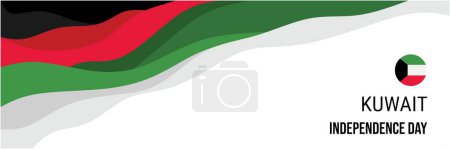 Téléchargez les illustrations : Koweït fête de l'indépendance ou la conception vectorielle de bannière de la fête nationale. Fond abstrait avec vague et géométrique dans un style rétro. Pavillon national du Koweït. 25 février. - en licence libre de droit
