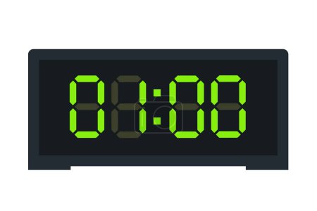 Téléchargez les illustrations : Illustration vectorielle plate d'une horloge numérique affichant 01.00. Illustration d'alarme avec numérotation numérique. icône du réveil pour l'heure, montre, signes d'alarme. - en licence libre de droit