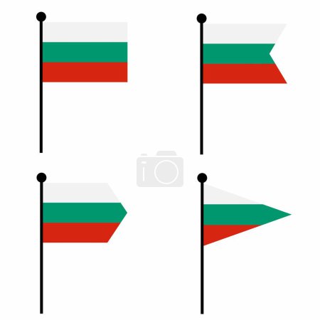 Illustration for Bulgaria waving flag icon set in 4 shape versions. Collection of flagpole sign for identity, emblem, and infographic. - Royalty Free Image