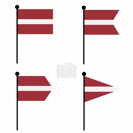 Ilustración de Letonia ondeando icono de la bandera en 4 versiones en forma. Colección de signo de asta de la bandera para la identidad, emblema e infografía. - Imagen libre de derechos