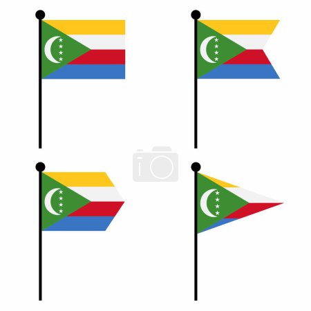 Photo for Comoros waving flag icon set in 4 shape versions. Collection of flagpole sign for identity, emblem, and infographic. - Royalty Free Image
