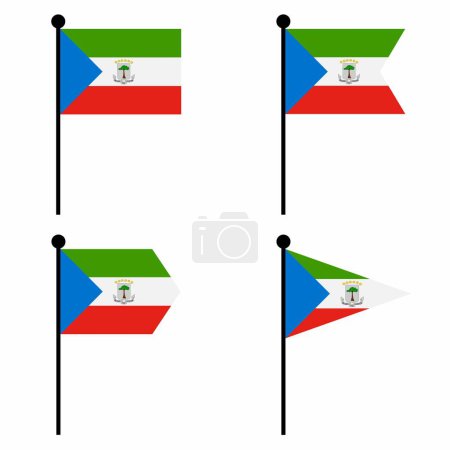 Illustration for Equatorial Guinea waving flag icon set in 4 shape versions. Collection of flagpole sign for identity, emblem, and infographic. - Royalty Free Image