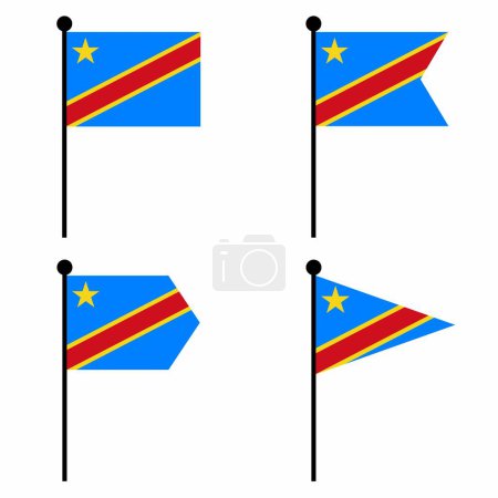 Ilustración de República Democrática del Congo ondeando icono de la bandera en 4 versiones en forma. Colección de signo de asta de la bandera para la identidad, emblema e infografía. - Imagen libre de derechos
