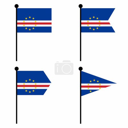 Ilustración de Icono de bandera ondeante de Cabo Verde engastado en 4 versiones en forma. Colección de signo de asta de la bandera para la identidad, emblema e infografía. - Imagen libre de derechos