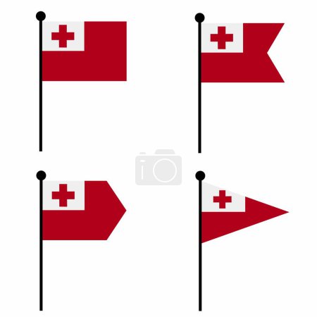 Tonga waving flag icon set in 4 shape versions. Collection of flagpole sign for identity, emblem, and infographic. 