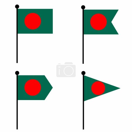 Ilustración de Bangladesh ondeando icono de la bandera en 4 versiones en forma. Colección de signo de asta de la bandera para la identidad, emblema e infografía. - Imagen libre de derechos
