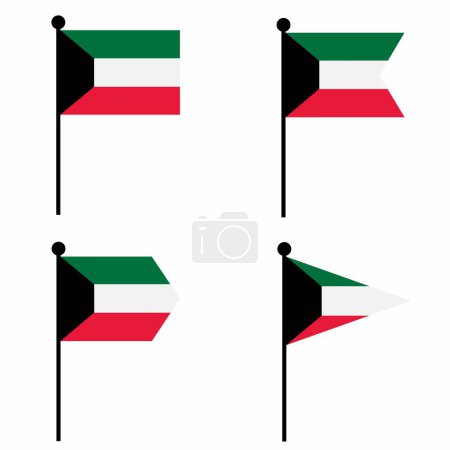 Ilustración de Kuwait ondeando icono de la bandera en 4 versiones en forma. Colección de signo de asta de la bandera para la identidad, emblema e infografía. - Imagen libre de derechos