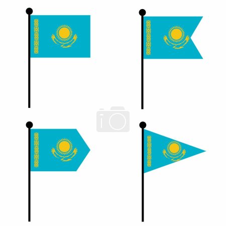 Téléchargez les illustrations : Icône du drapeau du Kazakhstan agitant ensemble dans 4 versions de forme. Collection de signes de mât pour l'identité, l'emblème et l'infographie. - en licence libre de droit