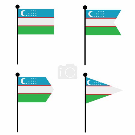 Ilustración de Uzbekistán ondeando icono de la bandera en 4 versiones en forma. Colección de signo de asta de la bandera para la identidad, emblema e infografía. - Imagen libre de derechos