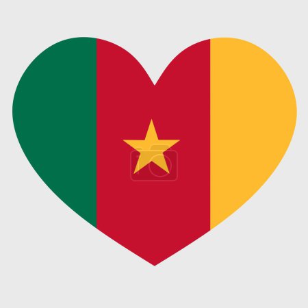 Ilustración de Ilustración vectorial de la bandera de Camerún con un corazón aislado sobre fondo liso. - Imagen libre de derechos