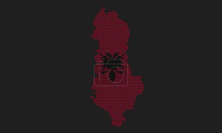 Albania dotted map flag with grunge texture in mosaic dot style. Abstract pixel vector illustration of a country map with halftone effect for infographic.