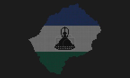 Ilustración de Mapa de Lesotho punteado bandera con textura grunge en estilo de punto de mosaico. Ilustración abstracta del vector de píxeles de un mapa de país con efecto de medio tono para infografía. - Imagen libre de derechos
